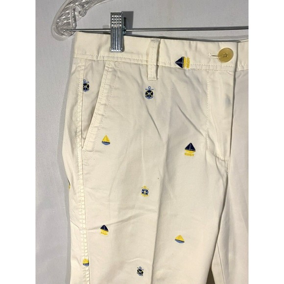 Talbots Pants Embroidered Nautical Sz 4 Ivory Girlfriend Chinos Ankle Length - Picture 4 of 12
